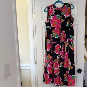 Umgee Black and Pink Floral Midi Dress